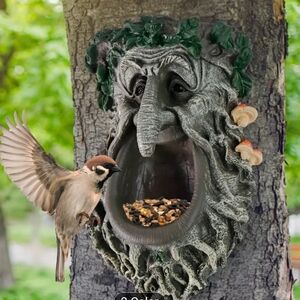 Source Unknown Green and Gray Tree Face Bird Feeder